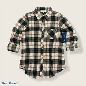 NWT Cotton Light Flannel Plaid Long Sleeve Top S